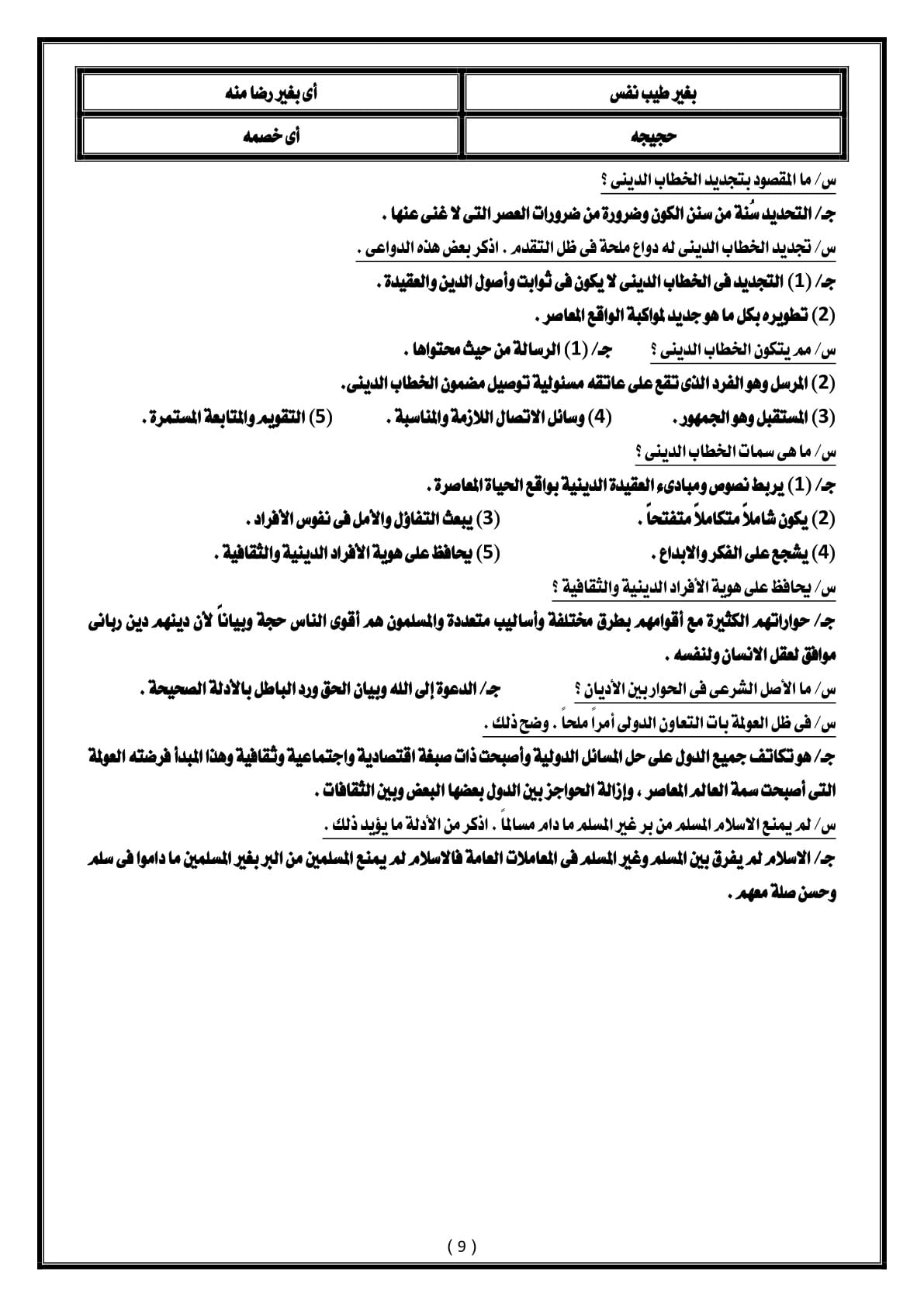 مراجعة دين تانية ثانوي الترم الثاني 2025